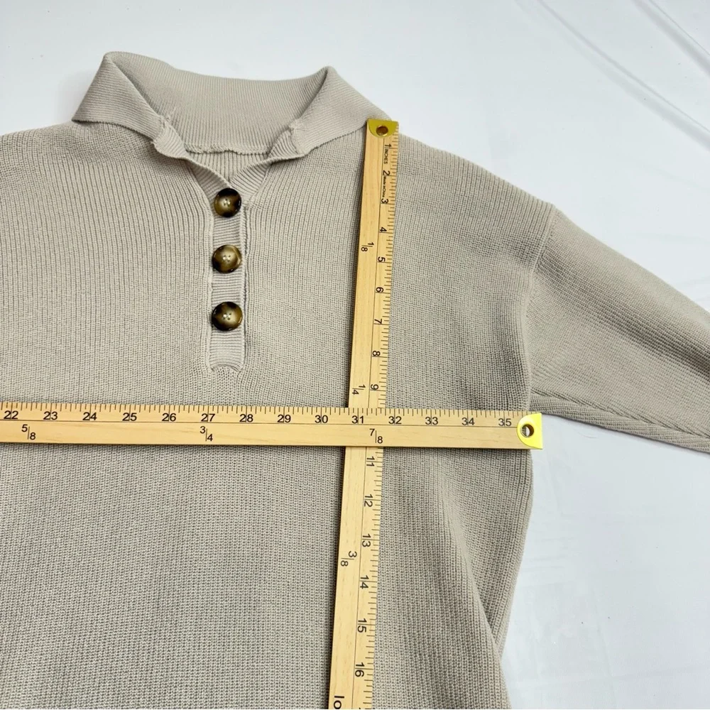 Fitted Long Sleeve Knit Dress in Beige Button neck and collar with pockets SMALL - Picture 7 of 11